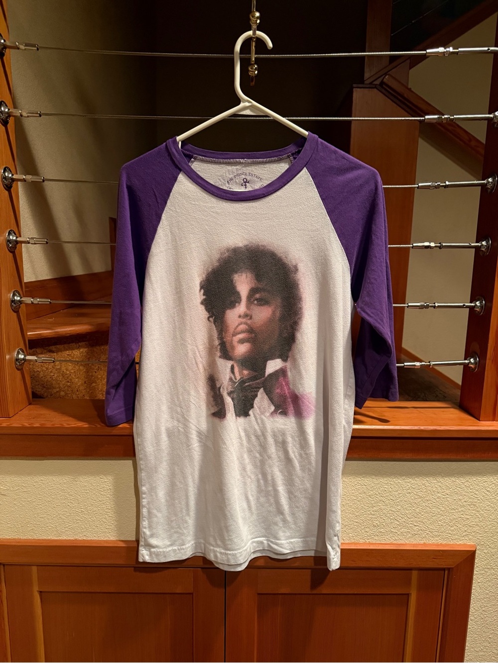 Official Prince Estate Paisley Park Raglan Baseball Tee White Purple Small